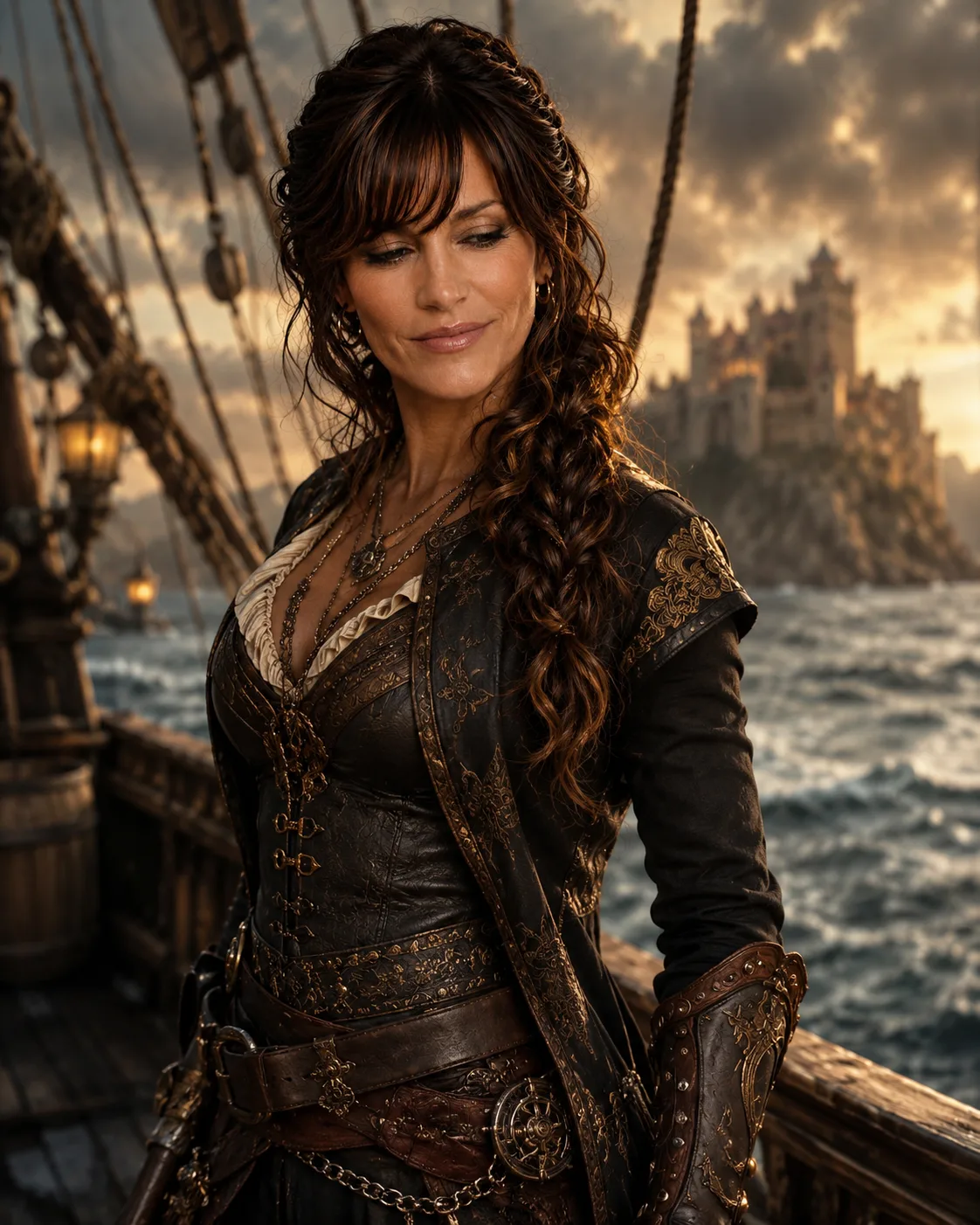 A woman on a ship in medieval times